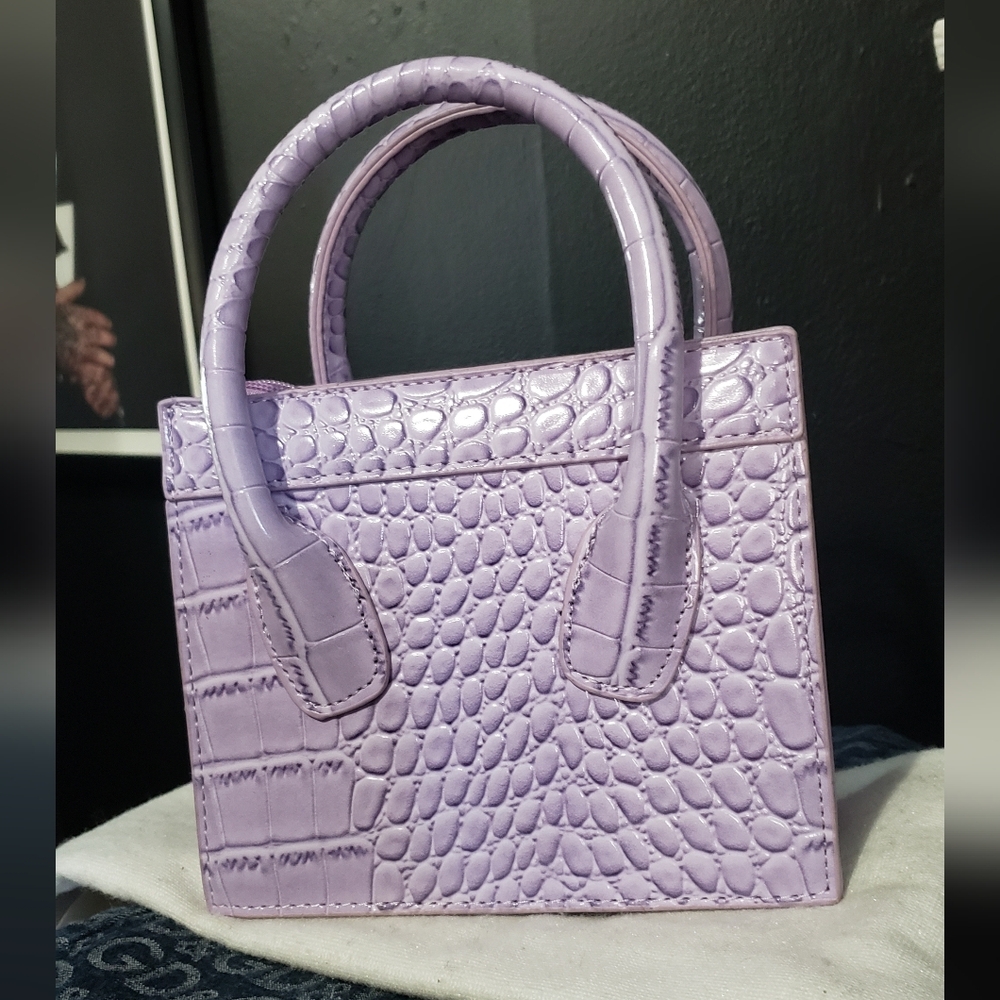 Faux Croc Embossed Mini Handbag- purple - Picture 5 of 9